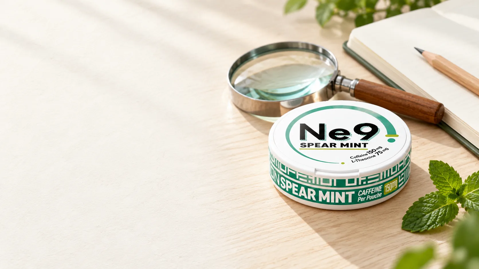 Ne9の成分表示を虫眼鏡とメモで確認するイメージ